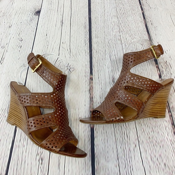 Franco Sarto Shoes - Franco Sarto Brown Leather Wedge Sandals